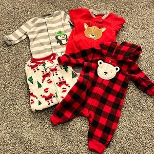 Set of Carter’s Fleece Winter Pajamas and One Piece NB